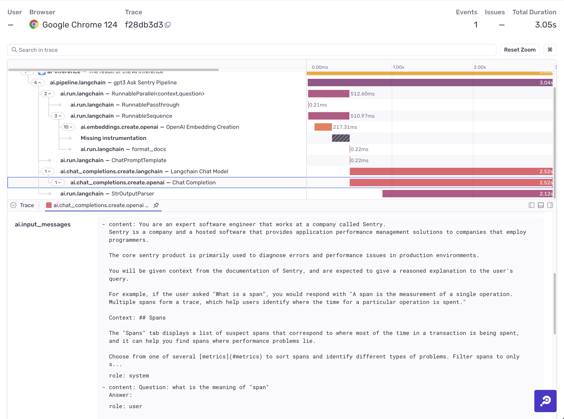 LLM Monitoring trace example